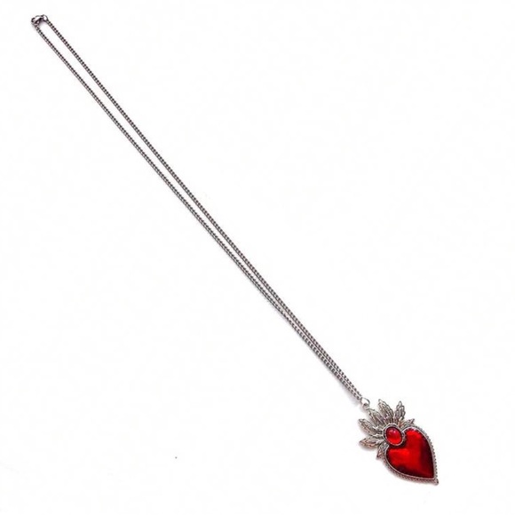 “Blooming Sacred Heart” Ruby Red Fiery Jesus Immaculate Mary Catholic Necklace - Picture 10 of 16